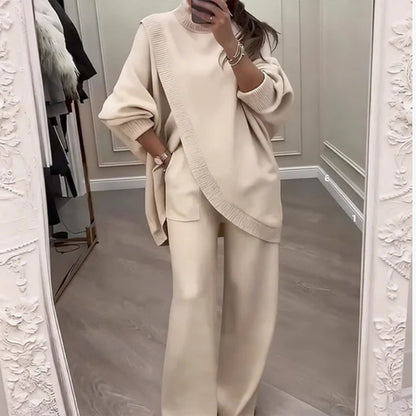 🔥 49% popusta! Novo! Ženski dvodijelni set - asimetrični džemper + hlače širokih nogavica, široki kroj, mekana tkanina, super udobne👚 Besplatna dostava✨