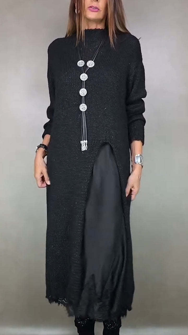 【XS-3XL】👗Nov čipkast komplet, z razporki, pulover dizajn, dvodelni komplet obleke in puloverja s trakovi in razporkom