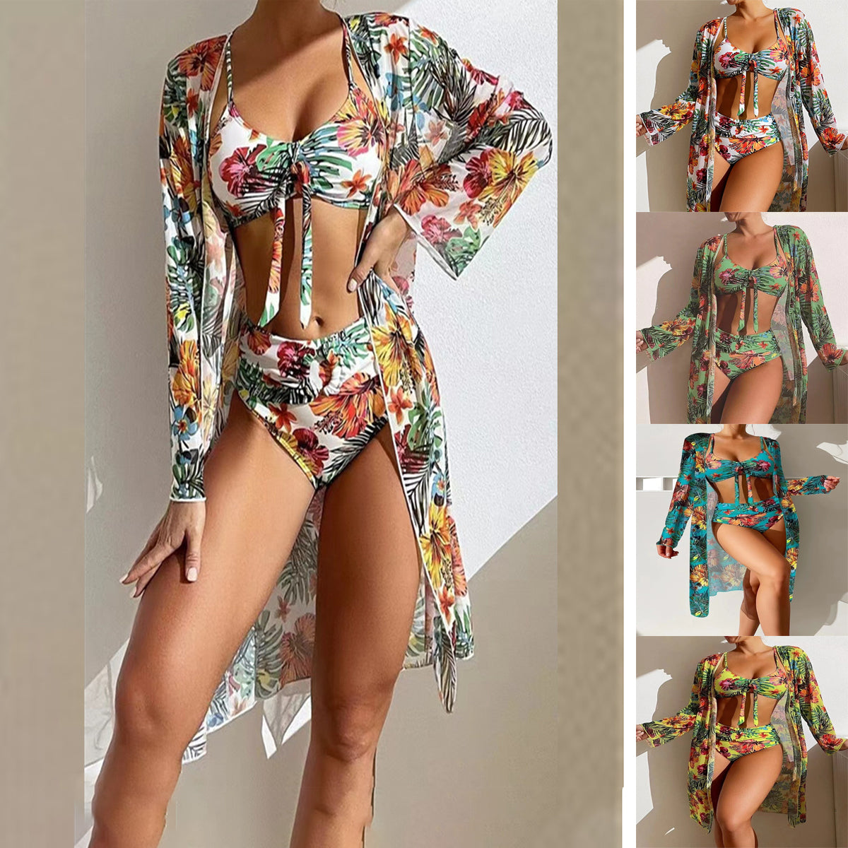 👙☀️【50% rabatu】Bezpłatna wysyłka modny damski trzyczęściowy zestaw kostiumów kąpielowych na wakacje na plaży_3623107