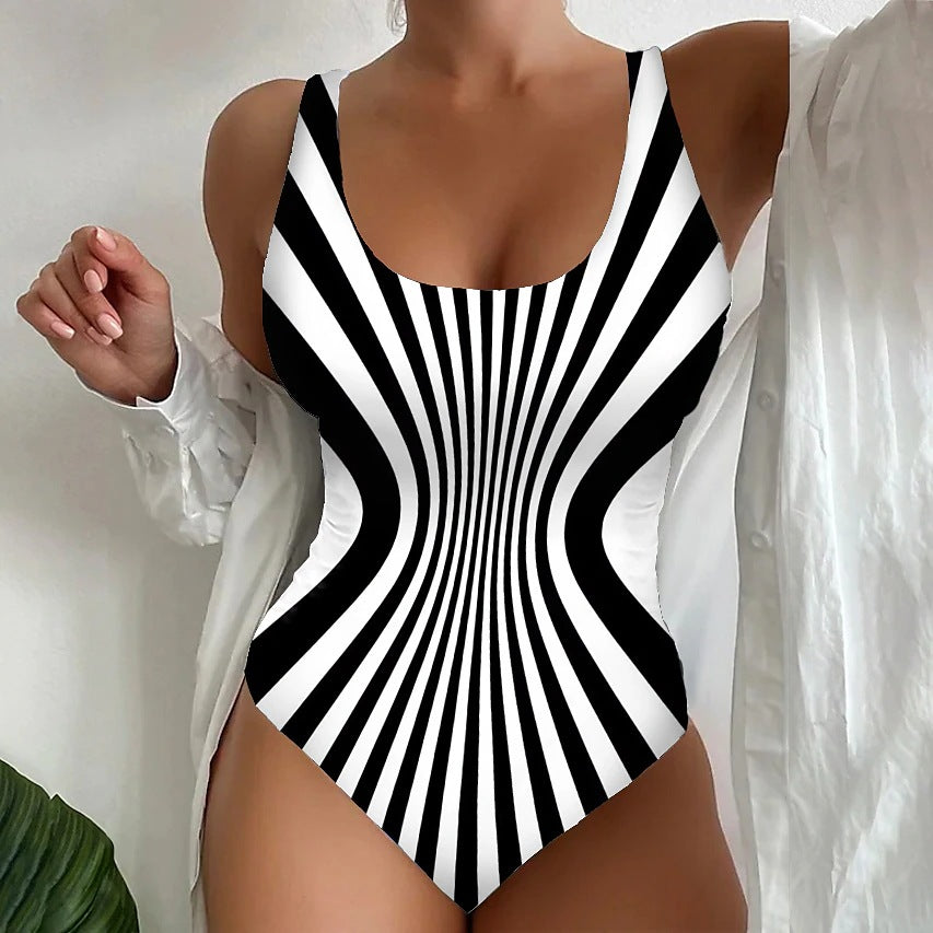 🥰【Ostatni dzień - 50% zniżki】🔥【S~8XL】Unikalny jednoczęściowy kostium kąpielowy w paski - Najlepiej sprzedający się produkt - Płatność przy odbiorze
