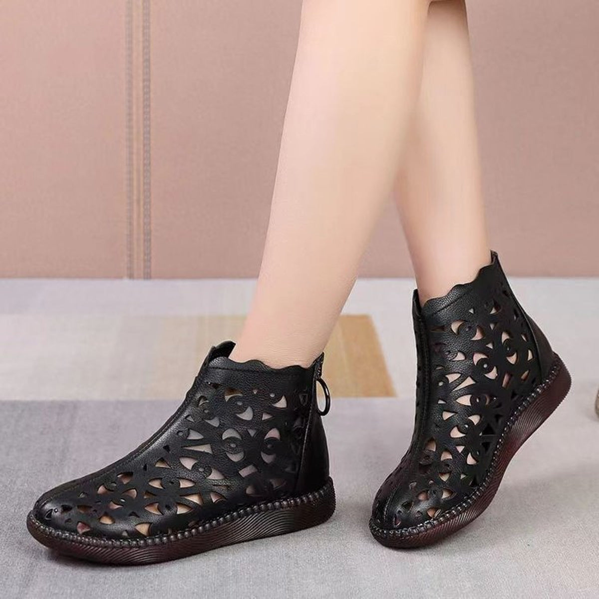 👡【35-42】 2024 nowe buty na co dzień z wydrążoną płaską podeszwą i miękką skórą--3654131