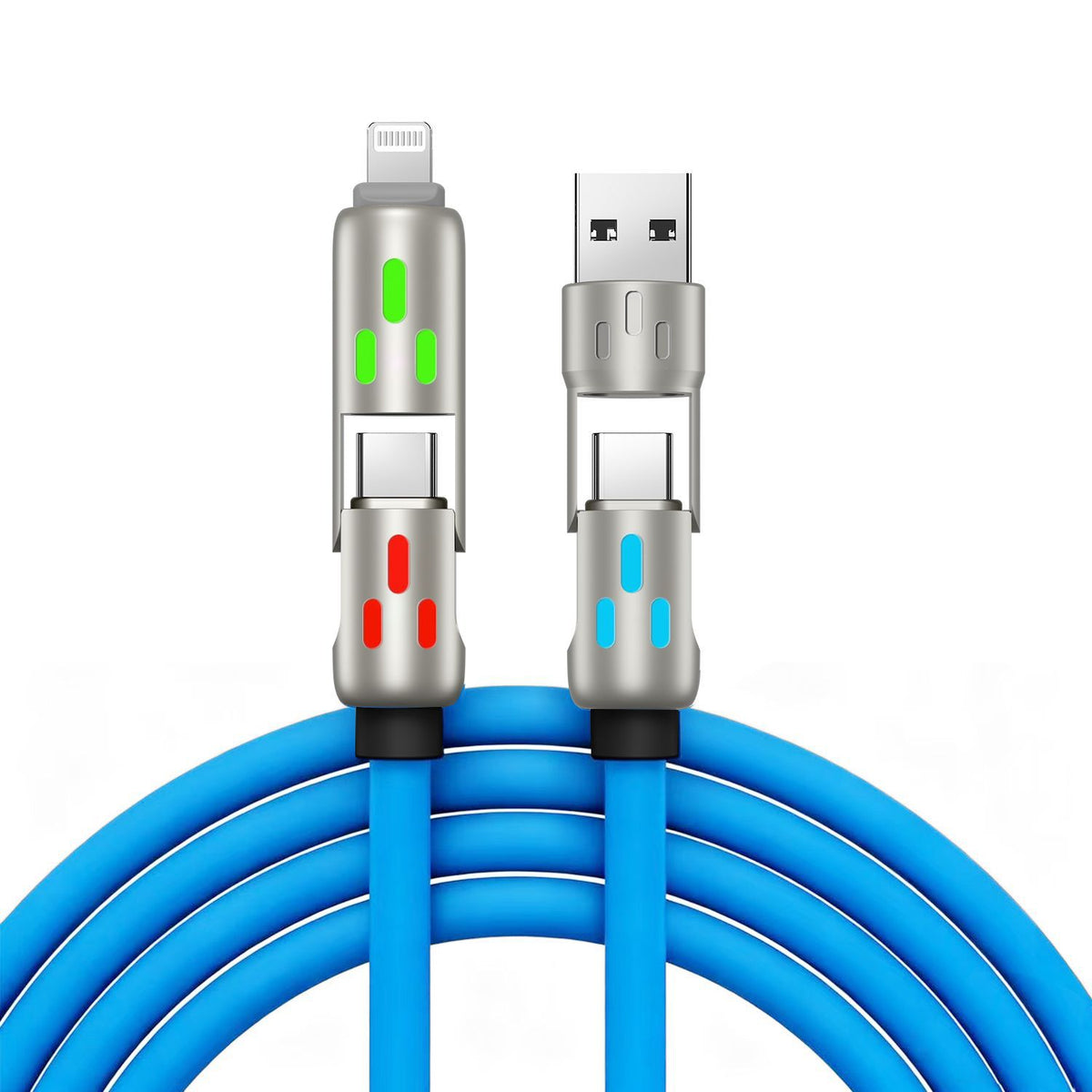 🔥 (duljine 2 metra) 4-u-1 PD 240W kabel – USB-C, Lightning i USB-A brzo punjenje, aluminij i silikon, sinkronizacija podataka ⚡📱
