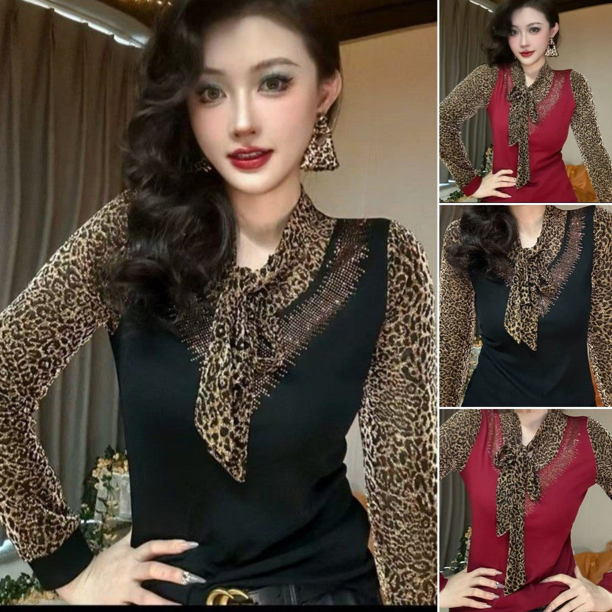 ⛄❄️【XL-6XL】🧶 Jesień i zima 2024 2024 Lampart Print Długi sweter z dzianiny duży rozmiar 3845367