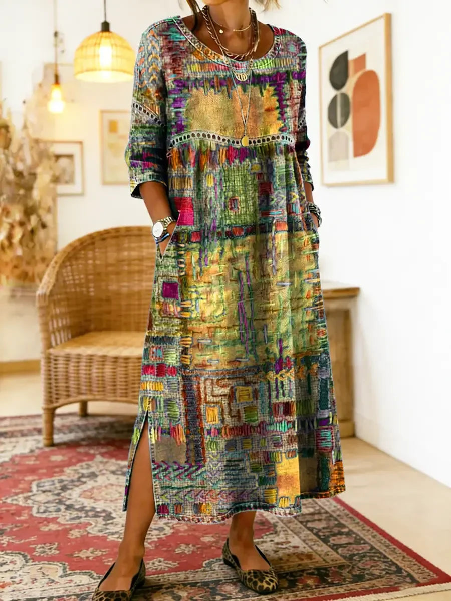 ✨ Ostatni dzień z 50% rabatem!【S-5XL】Letnia sukienka w stylu retro z okrągłym dekoltem i nadrukiem – lekka, zwiewna, wyszczuplająca i łatwa w stylizacji.