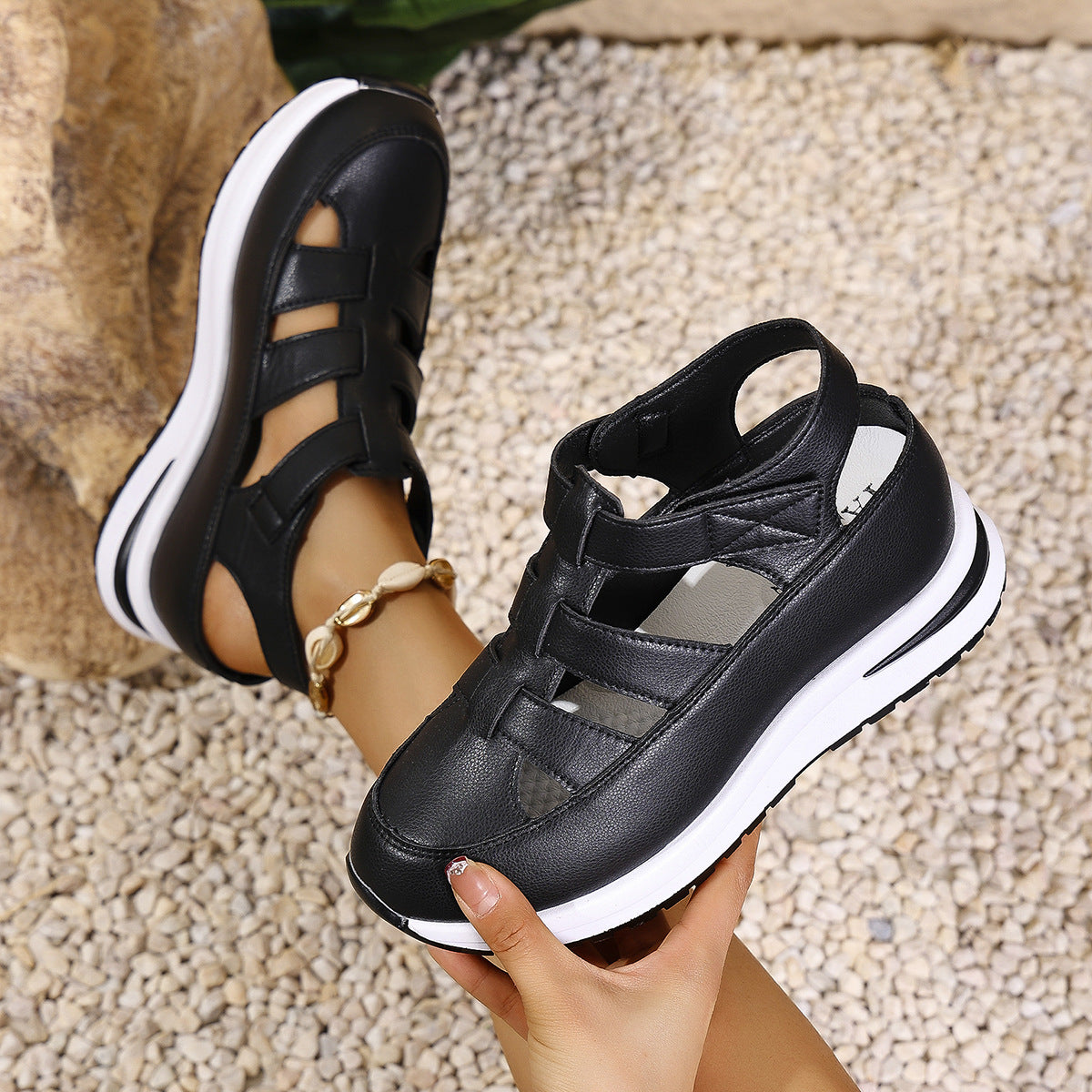 🔥【Oferta specjalna】🌸【35-43】Modne damskie sandały na 2025 rok, wykonane z prawdziwej skóry, z wygodnym ażurowym obcasem