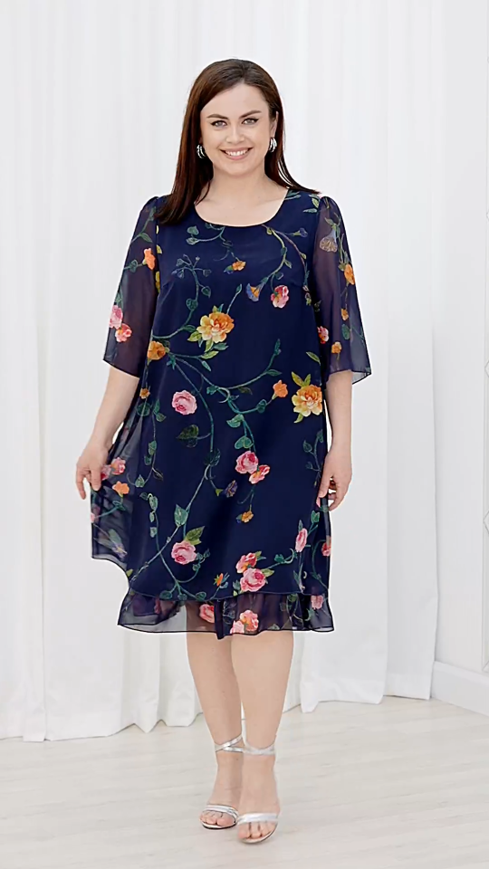 💕【S-5XL】👗Elegancka sukienka z falbaniastymi rękawami i nadrukiem z siateczki