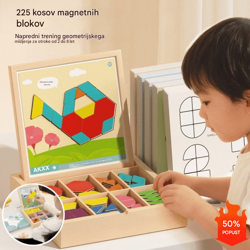 👶🌈🧩【128 kosov】🔥Magnetna lesena sestavljanka tangram, izobraževalna igrača za otroke, ki spodbuja razmišljanje.