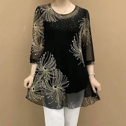 ✨👚【50% zniżki】💖2025 lato nowa moda elegancka damska koszula z szyfonu z nadrukiem, wygodna i oddychająca