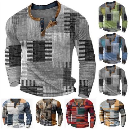 👔【S-4XL】Nova muška Henley košulja dugih rukava – moderna majica s 3D digitalnim printom