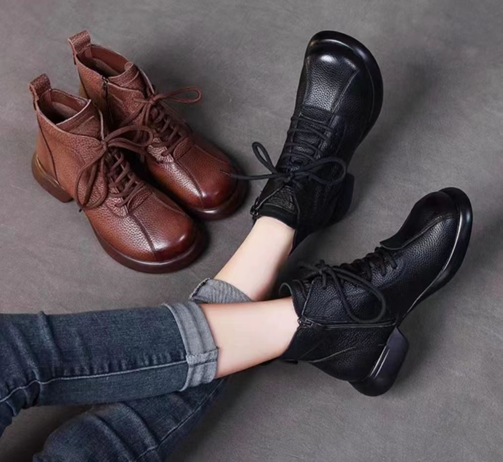 👠 【35-41】 2023 jesienne i zimowe buty w nowym stylu brytyjskie buty damskie z płaską podeszwą, miękką skórą i okrągłą podeszwą, antypoślizgowe--3757198