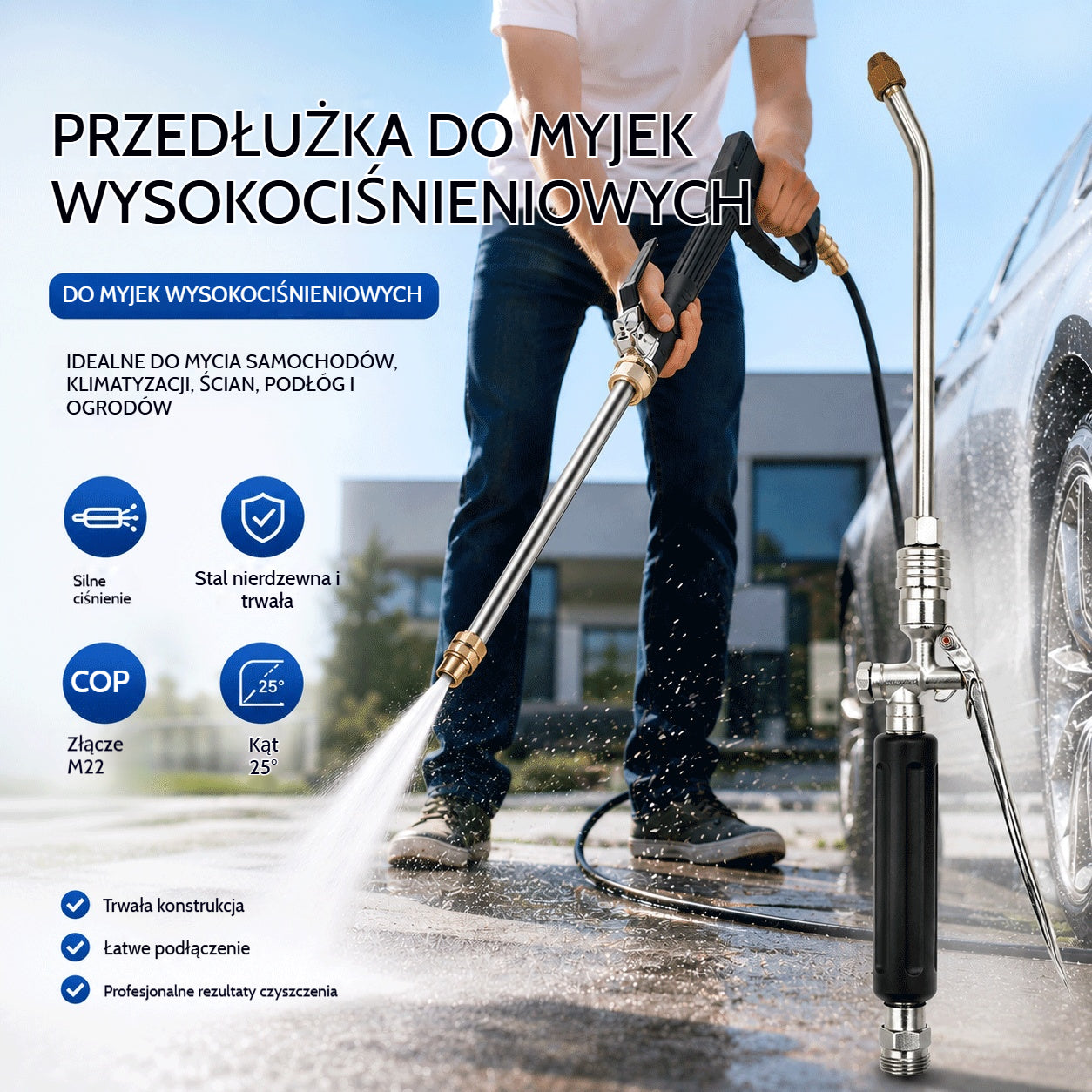 🔥【PIERWSZE 100 SZTUK ZA POŁOWĘ CENY】🔥 Przedłużka do pistoletu do mycia pod wysokim ciśnieniem, nadaje się do mycia samochodów w domu i czyszczenia klimatyzacji.