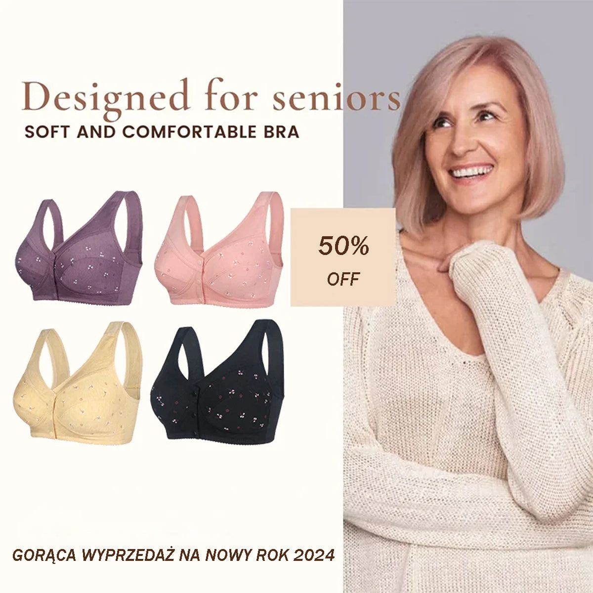 ✨💞【3 kawałki】Elegancki bawełniany biustonosz zapinany z przodu dla pań w średnim wieku 3710247