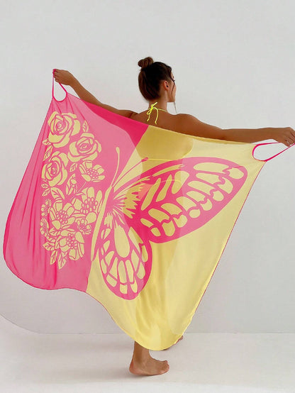 ✨【Promocja nowego produktu】🦋2025 Nowy damski szyfonowy narzutka przeciwsłoneczna z nadrukiem motyli na plażę