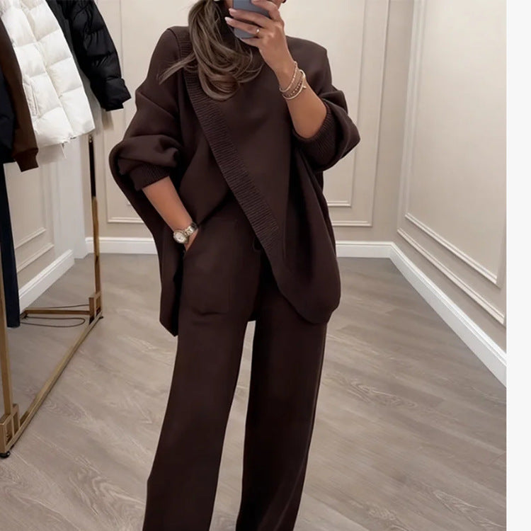 🔥 49% popusta! Novo! Ženski dvodijelni set - asimetrični džemper + hlače širokih nogavica, široki kroj, mekana tkanina, super udobne👚 Besplatna dostava✨
