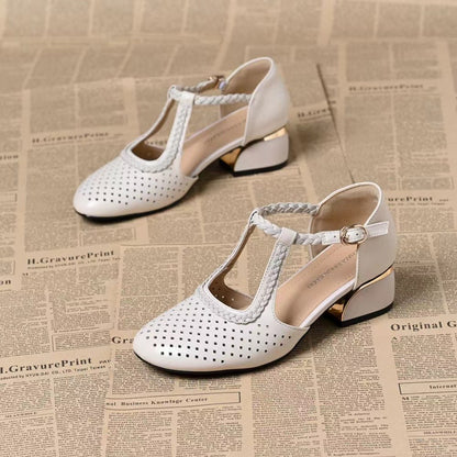 🔥【50% OFF】🔥【35-40】2025 Letnie sandały, gruby obcas, miękka skóra, wydrążone i oddychające, nowy styl