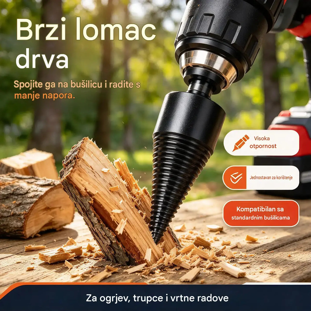 【Kupi 1, dobiješ 1 gratis】【Svrdlo za cijepanje drva promjera 50 mm + 3 adaptera različitih dimenzija】 Električno svrdlo za cijepanje drva od ojačanog čelika, čvrsto i izdržljivo, štedi snagu i povećava učinkovitost