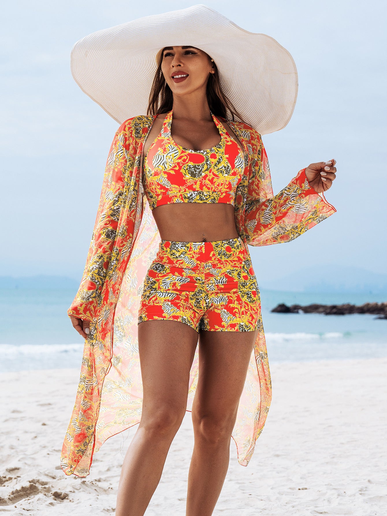 ☀️👙【S-2XL】Damskie bikini trzyczęściowe z nadrukiem, seksowne i wysokiej jakości