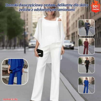 ⏳Promocja Czasowa⏰【Dla kobiet o wadze 50-120 kg】👚👖 Zestaw dwuczęściowy dla kobiet, przyjemny dla skóry zestaw z odkrytymi ramionami ✅【Bluzka + Spodnie】