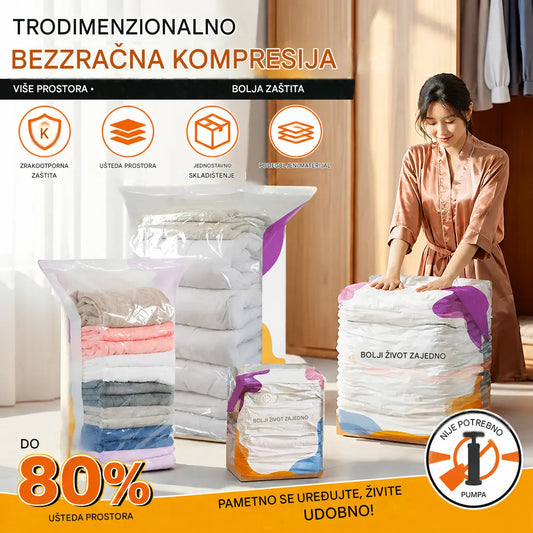 ⏳ Vremenski ograničena ponuda 🔥【Set od 4 kom】 Vakuumske kompresijske vrećice bez pumpe, vrećice za pohranu otporne na prašinu