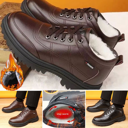 🔥Oferta ograniczona czasowo🔥【39-44】 Zimowe, ciepłe męskie skórzane buty z grubą podeszwą 3862904