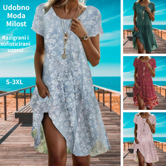 🔥Limitowana oferta 40% zniżki🔥【S-3XL】👗Nowa kolekcja 2025 wiosna/lato, sukienka z nadrukiem, okrągły dekolt, casual