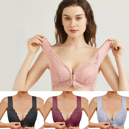 😍【50% zniżki】【Zestaw 3-częściowy】Wygodny damski seksowny koronkowy biustonosz, bezszwowy, zapięcie z przodu na zatrzask