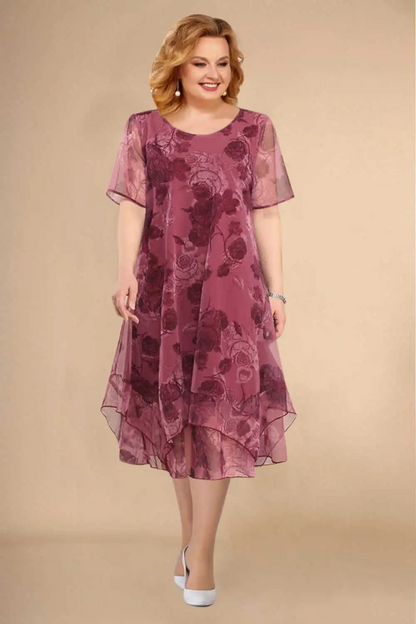 🌺 【L-5XL】Krótka sukienka midi w kwiaty z krótkim rękawem