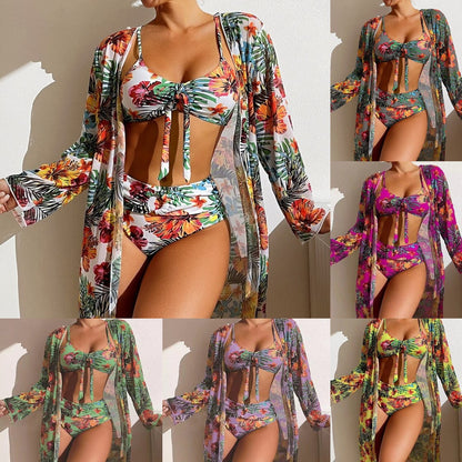 👙☀️【50% rabatu】Bezpłatna wysyłka modny damski trzyczęściowy zestaw kostiumów kąpielowych na wakacje na plaży_3623107