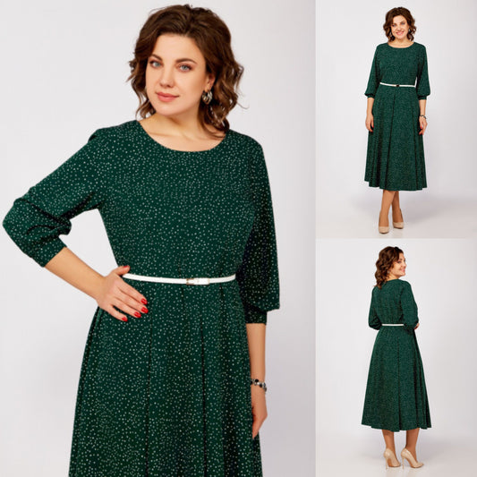 🤩【S-5XL】🍁2024 zimowa nowa wysokiej jakości modna i elegancka zielona sukienka w kropki 3842579