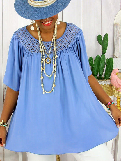 【XL-8XL】 Nowe, letnie, luźne, koronkowe ubrania damskie w jednolitym kolorze w dużych rozmiarach 3691795