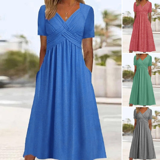 🔥🔥  【S-5XL】 Casualowa sukienka średniej długości Pure Color 3631226
