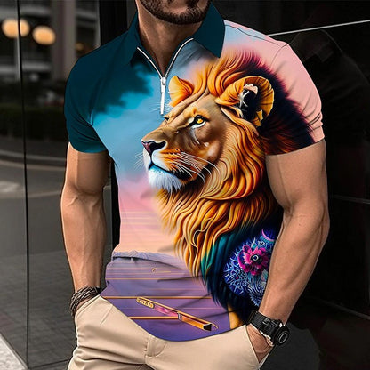 🔥【50% taniej na każdą sztukę】🔥【XXS-5XL】Męska koszulka polo z 3D nadrukiem wzoru lwa