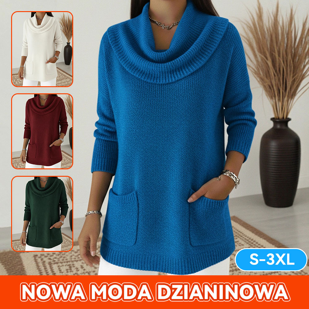 🧶🔥 Nowa kobieca sweterka jednobarwna z kieszonką na jesień i zimę - HIT SPRZEDAŻY! - 4187473