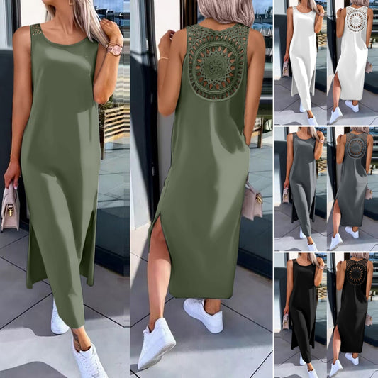 【S-XXL】 Letnia sukienka bez rękawów z rozcięciami po bokach 3651186