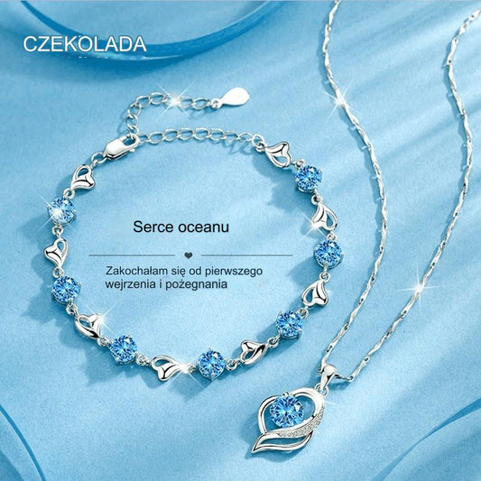 ❣️Kup jedno, otrzymaj drugie za darmo❣️ 925 srebrna bransoletka + naszyjnik Ocean Heart, dwa zestawy3850417