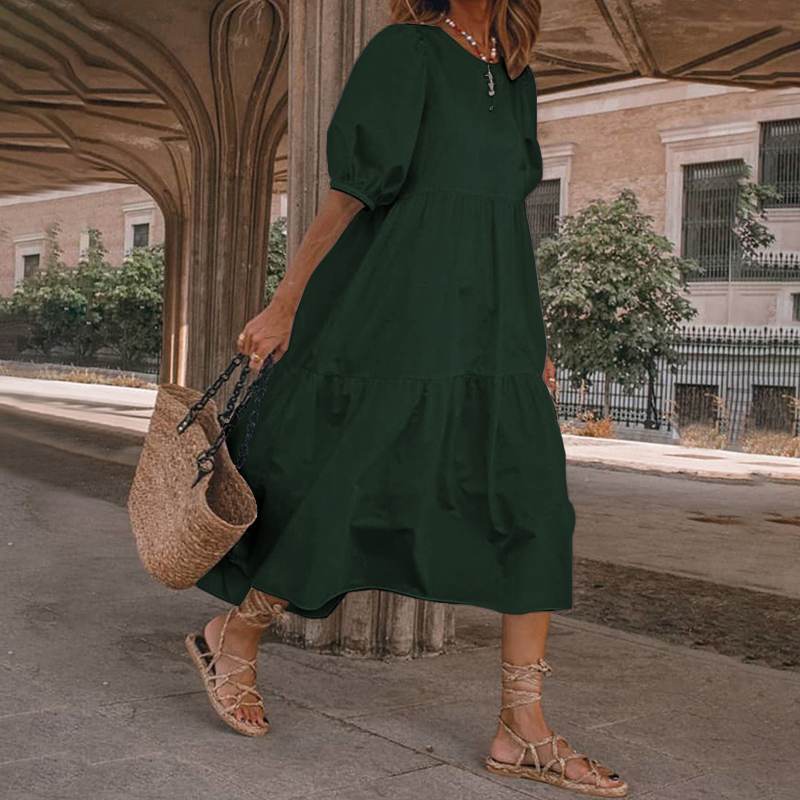 👗Nowość w ofercie 【S-5XL】Letnia sukienka damska w stylu boho z naturalnej bawełny i lnu, z retro okrągłym dekoltem