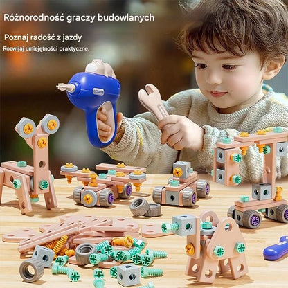 【103 części】🌈Zabawka DIY: Zabawka edukacyjna zawierająca proste klocki, zabawki, skrzynkę z narzędziami i wiertarkę.