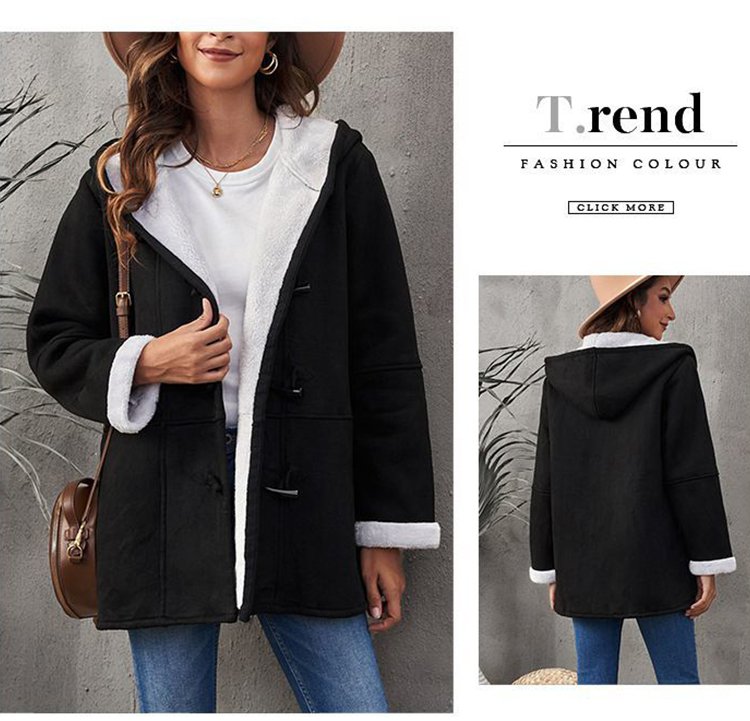 🥼🔥💖[Ograniczony czasowo rabat 43%] [S-5XL] 2025 moda i ciepło w jednym! Damska kurtka z kapturem, zamszowo-wełniana--3778724