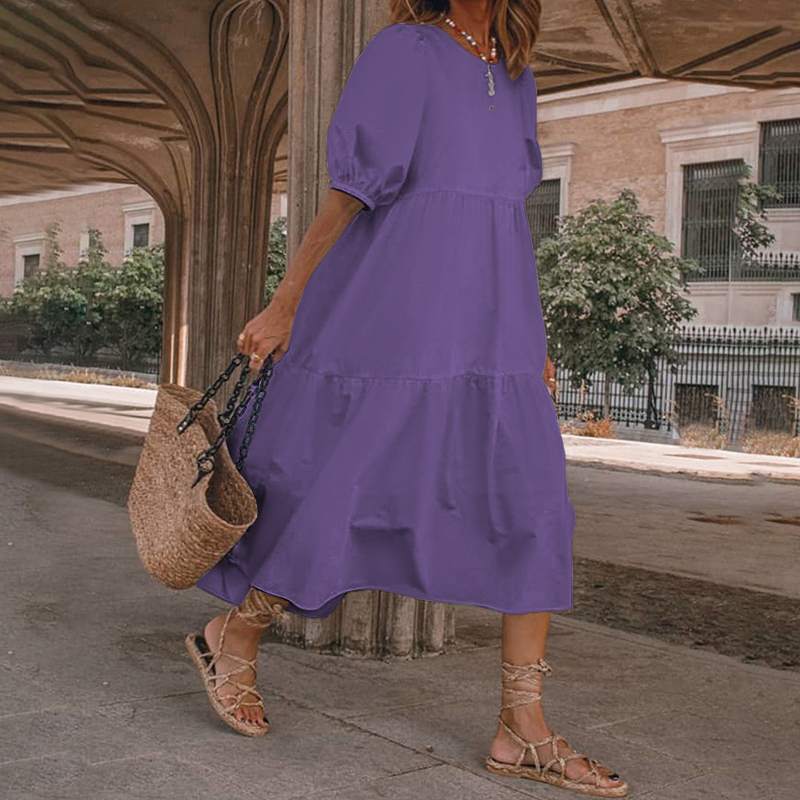 👗Nowość w magazynie [S-5XL] Naturalna bawełniana i lniana sukienka letnia w stylu boho dla kobiet, sukienka retro z okrągłym dekoltem -