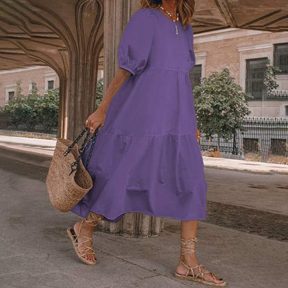 👗Nowość w magazynie [S-5XL] Naturalna bawełniana i lniana sukienka letnia w stylu boho dla kobiet, sukienka retro z okrągłym dekoltem -