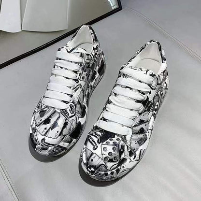 【Promocja -50%】Damskie niskie trampki na platformie z graffiti, sznurowane, casualowe