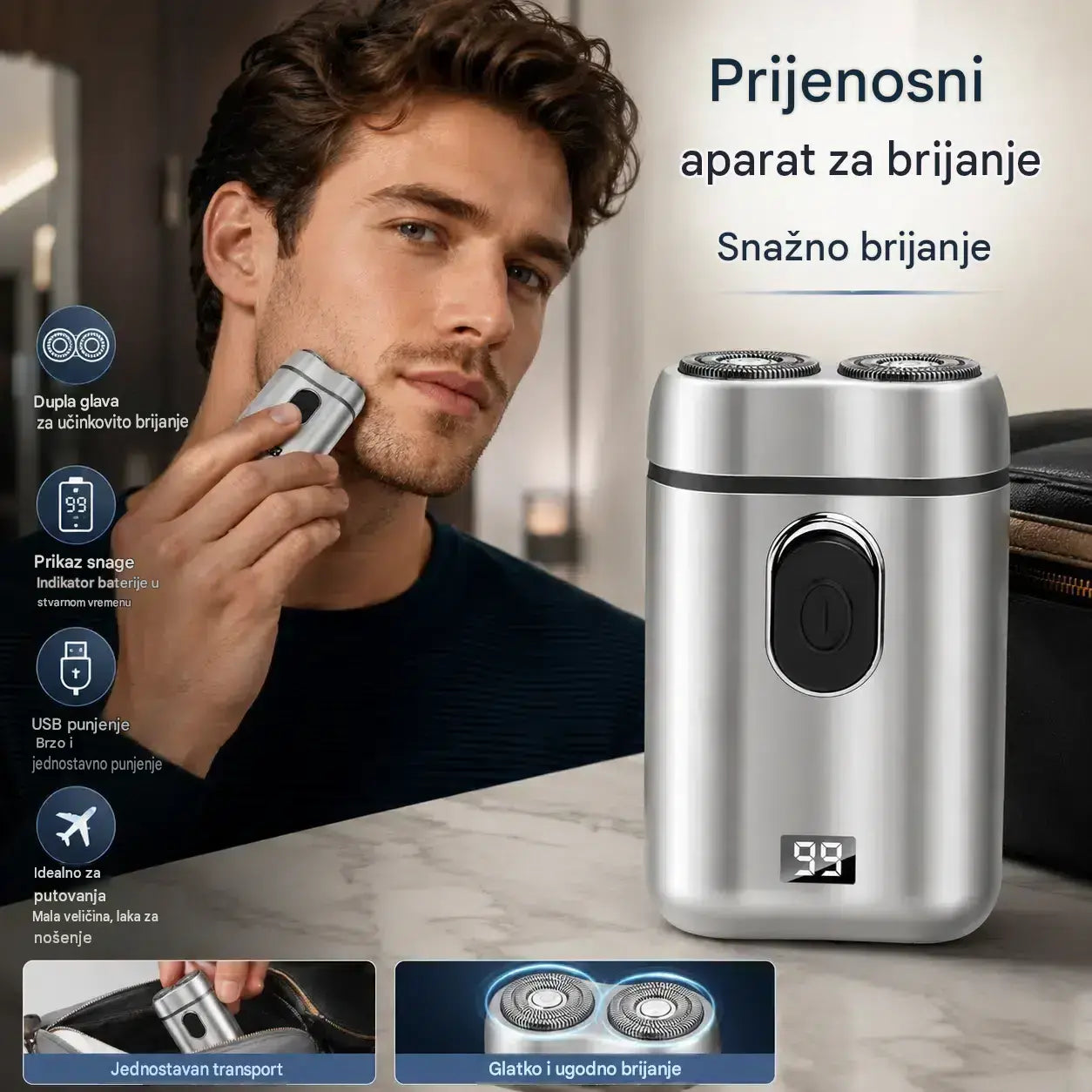 🧡【Zadnji dan, pola cijene】Mini prijenosni električni brijač s magnetskim vodootpornim dvostrukim oštricama