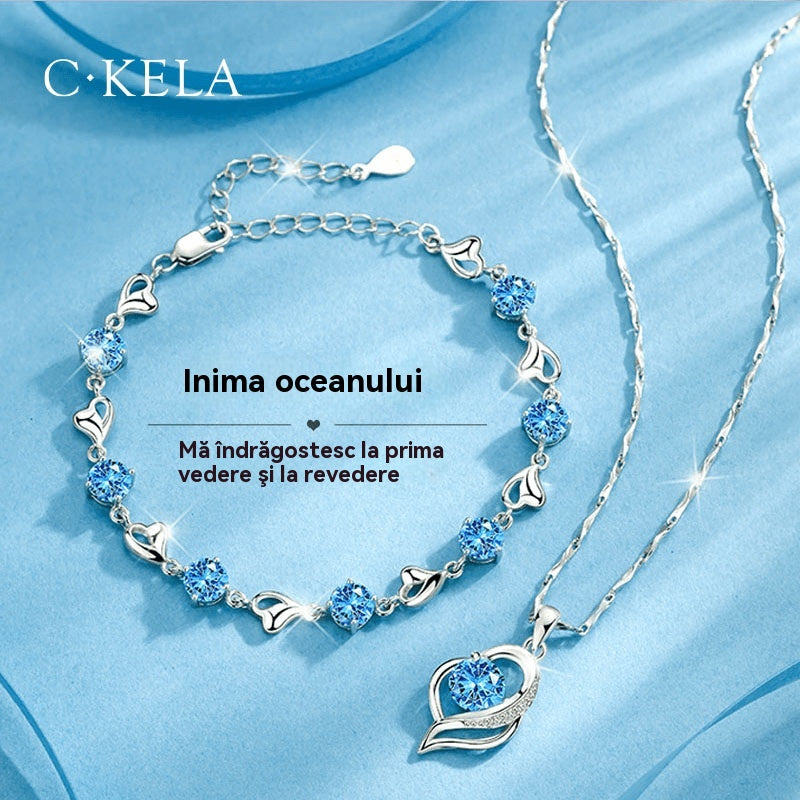 ✨✨【50% ZNIŻKI】💎💎Zestaw bransoletki i naszyjnika ze srebra próby 925 z motywem oceanicznego serca