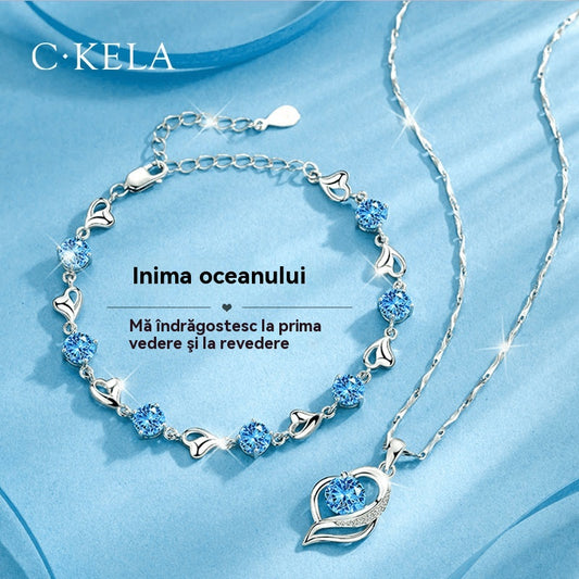 🌹【30% zniżki z okazji Walentynek】【Best Seller】💎 Serce Oceanu, zestaw bransoletki i naszyjnika ze srebra 925.--3887565