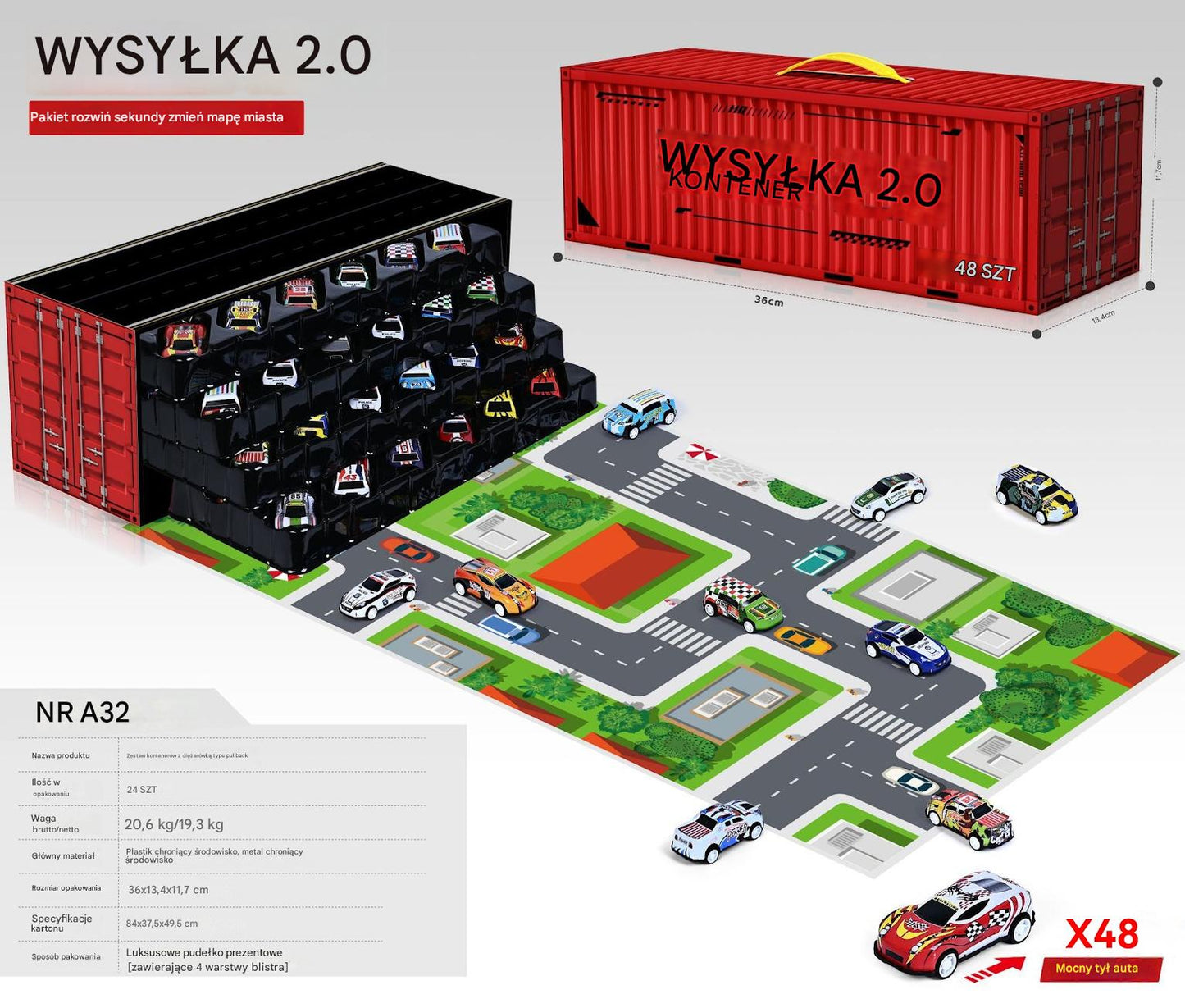 🎅Wyprzedaż świąteczna - 50% zniżki🎁 48 mini samochodzików z składanym tyłem i wbudowanym garażem