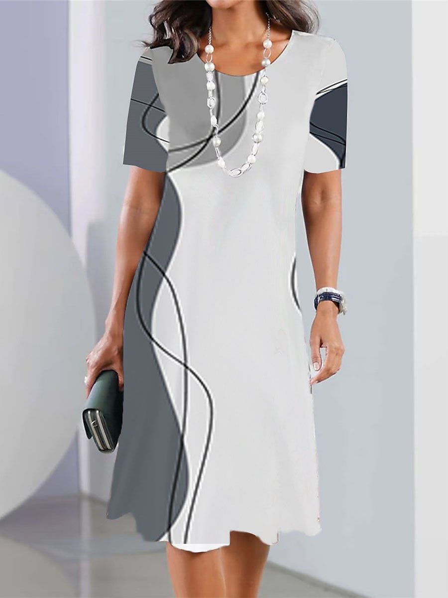 👗2024 damska elegancka sukienka z nadrukiem i okrągłym dekoltem 3668430