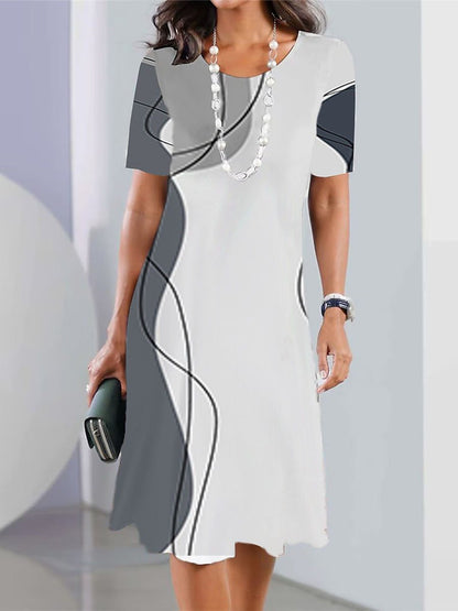 👗2024 damska elegancka sukienka z nadrukiem i okrągłym dekoltem 3668430