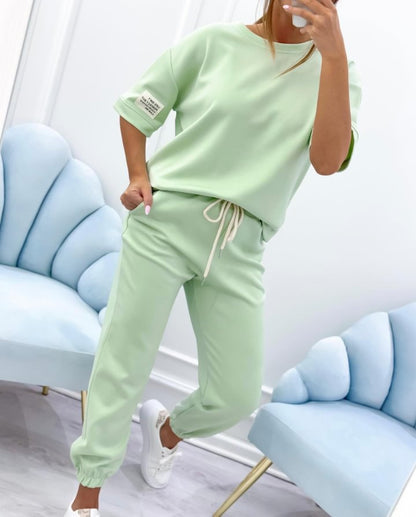 ⏳ Oferta ograniczona czasowo: Kup 1, drugi gratis! ⏰ Damski jednokolorowy, casualowy komplet: top + spodnie (S-5XL)