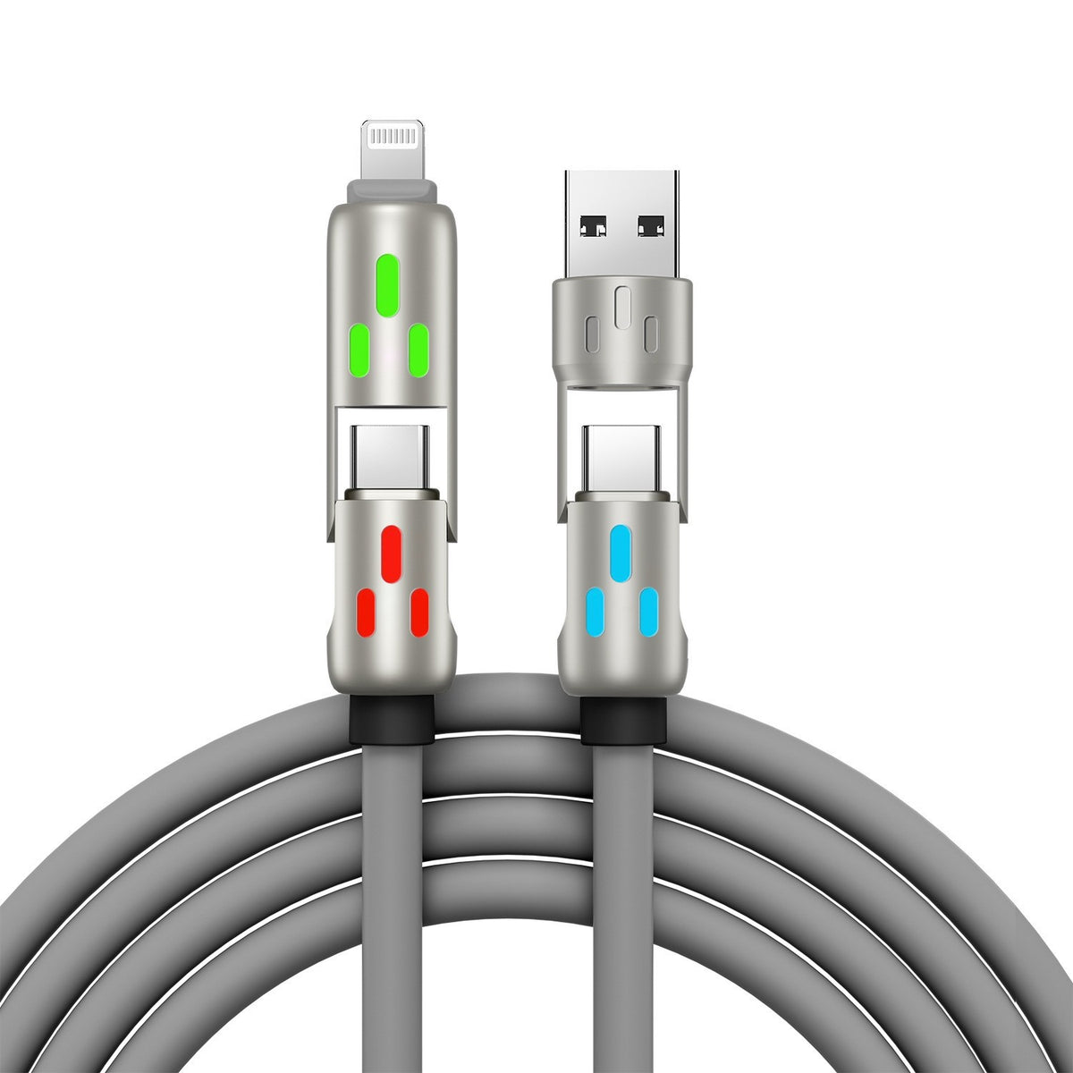 🔥 (duljine 2 metra) 4-u-1 PD 240W kabel – USB-C, Lightning i USB-A brzo punjenje, aluminij i silikon, sinkronizacija podataka ⚡📱
