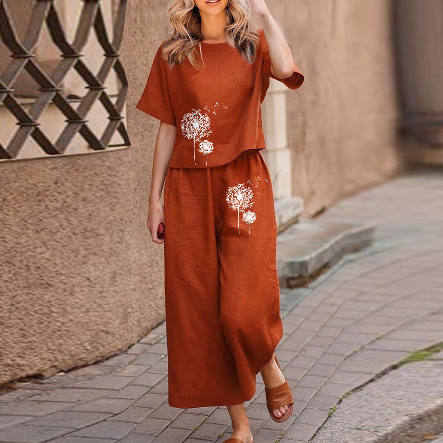 💞【Krótkie rękawy + spodnie】 2025 modny dwuczęściowy zestaw z nadrukiem w stylu casual 3923701
